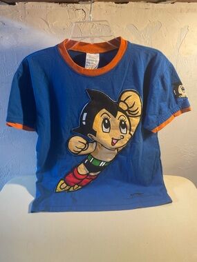 Vintage Astro Boy Shirt Blue/Orange Double Sided Tezuka Productions Ringer Tee